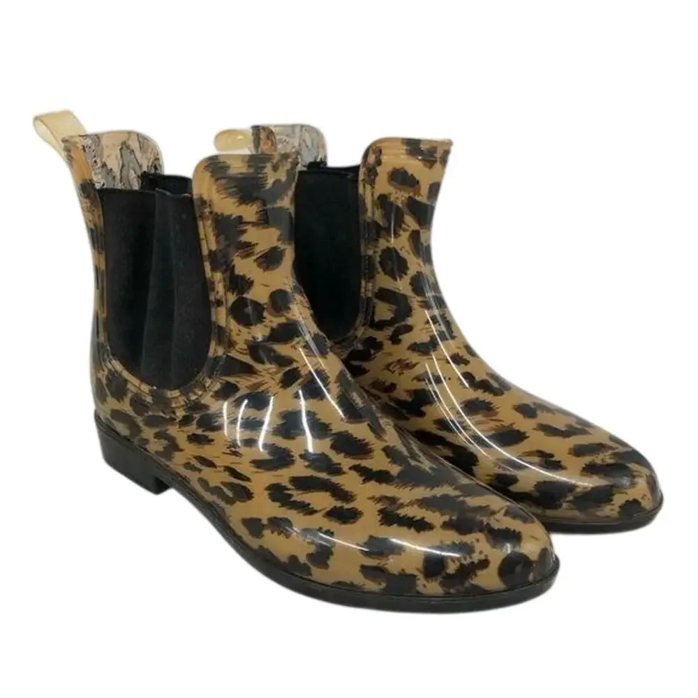 Magellan Outdoors Leopard Print Rain Boots, Chelsea Ankle Waterproof, Size 9